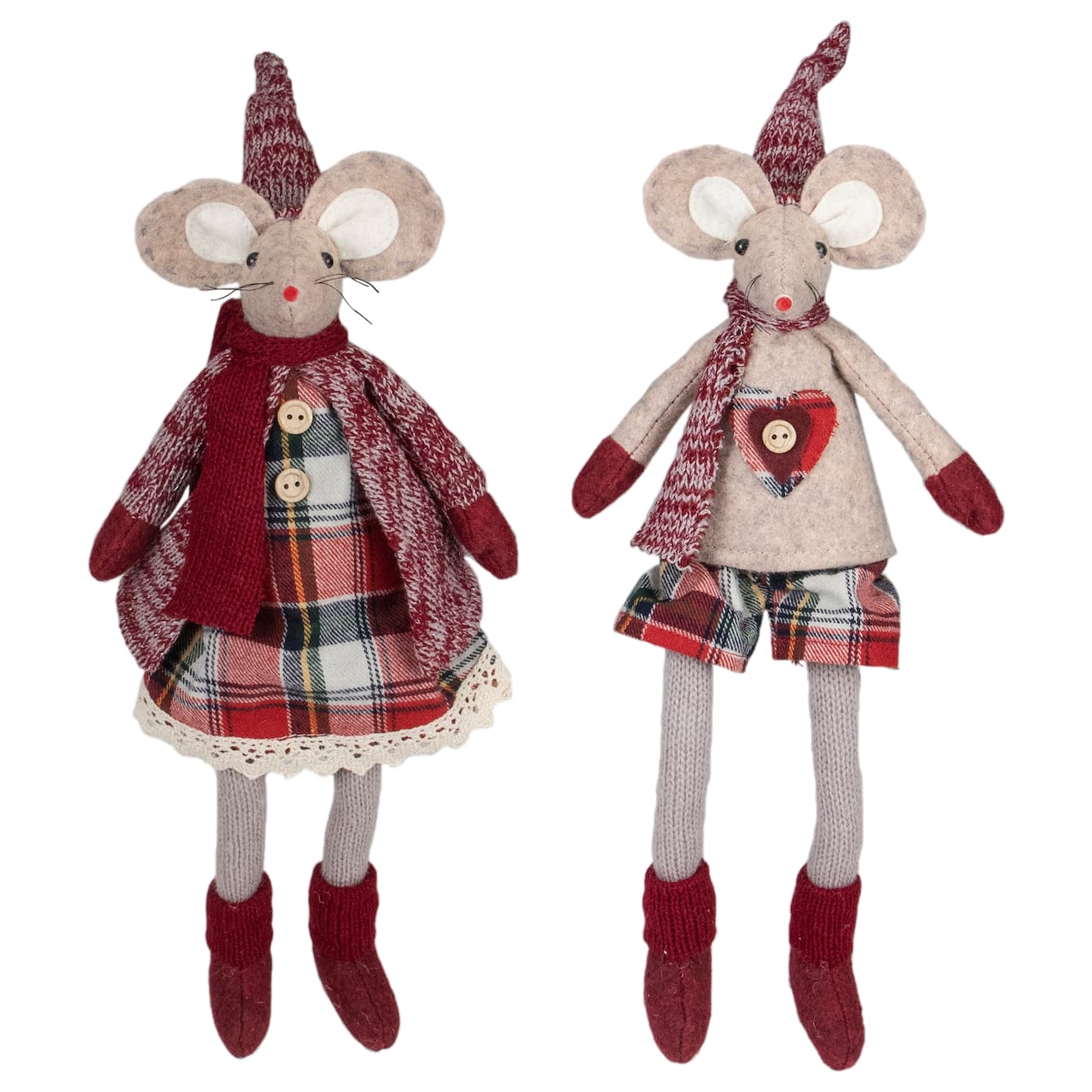 17" Boy & Girl Sitting Plush Christmas Mice Figure Set